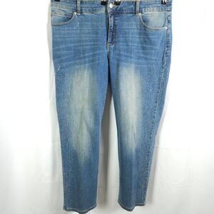 Chico's 2.5 Women's 14 39x28 So Slimming Beaded Bedazzled Distressed Blue Jeans